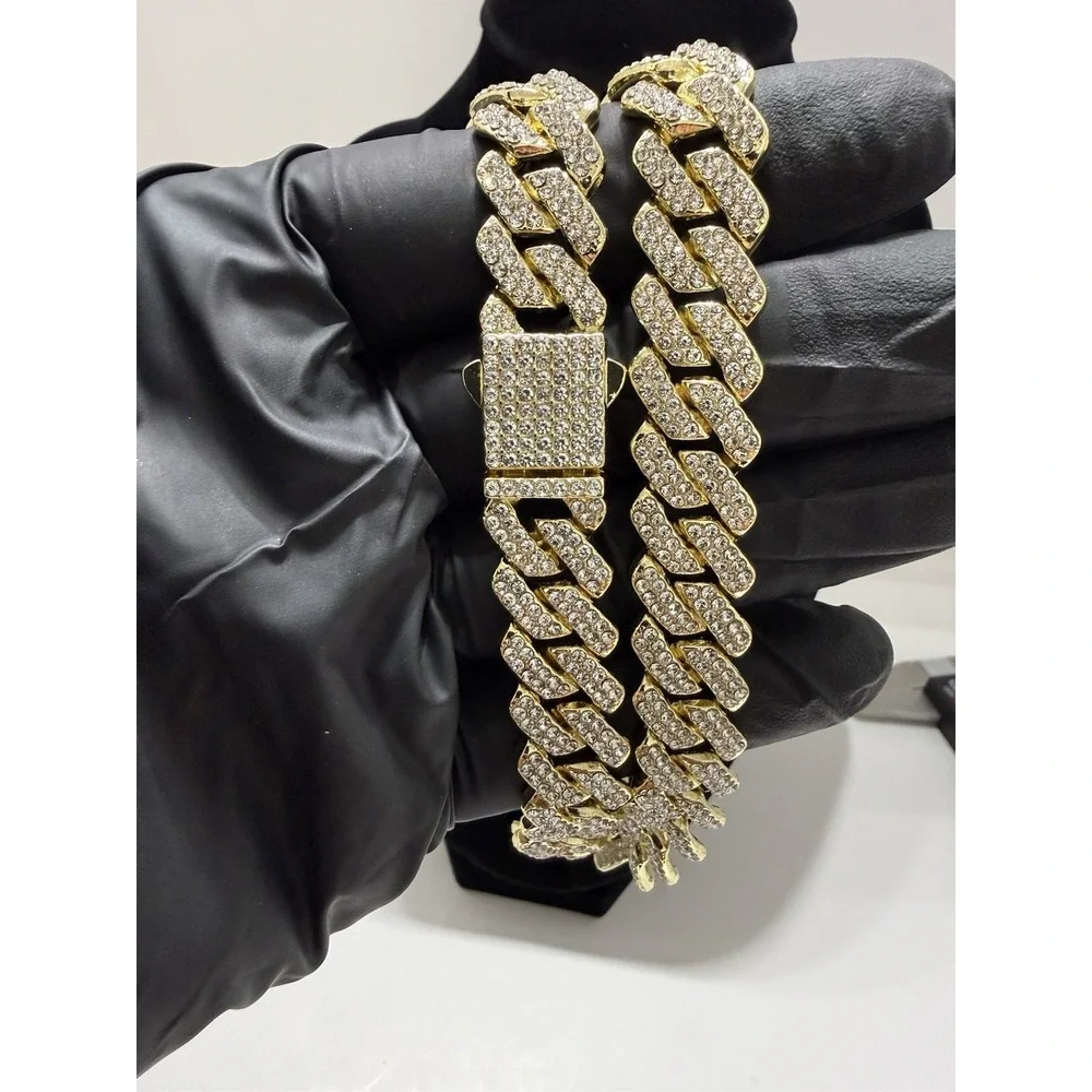 iced out cuban chain crystal vvscz gold over stainless 20inch 14mm water resist